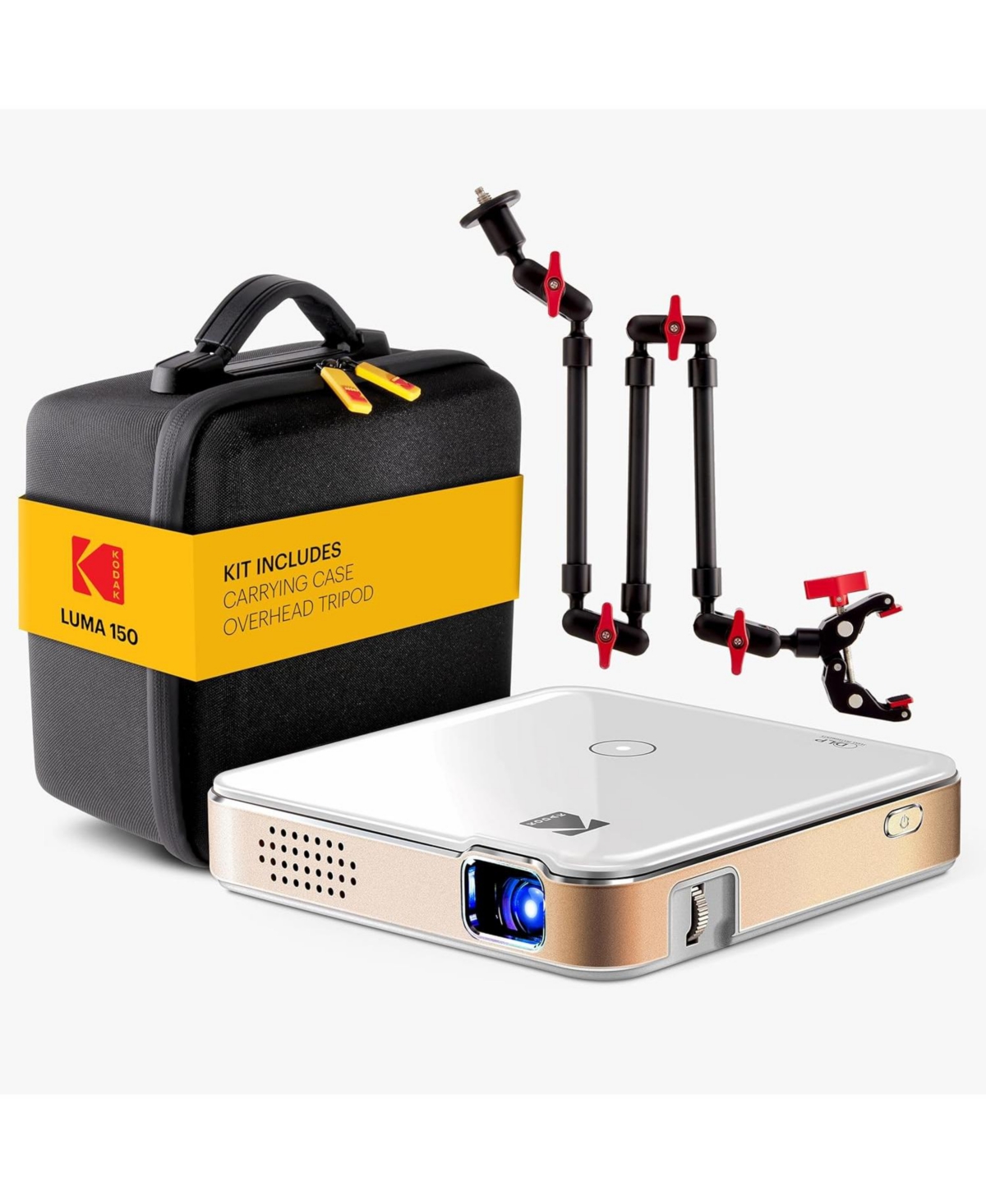 Kodak Luma 150 Pico Projector, Rechargeable Ultra Mini Projector with Overhead Tripod & Case - White