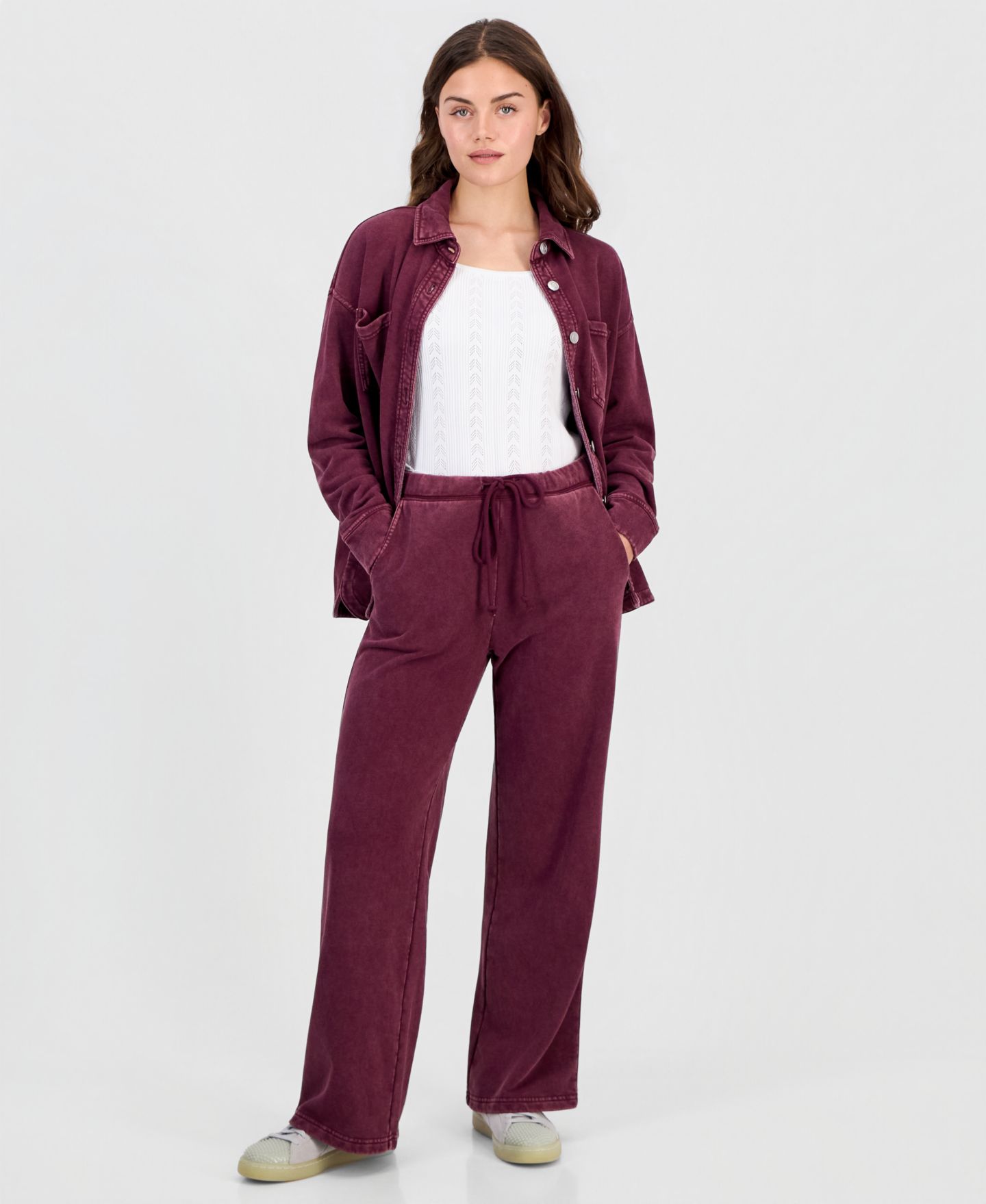 Женские брюки And Now This Petite French Terry Wide-Leg, цвет: Зимний винный — фото 1