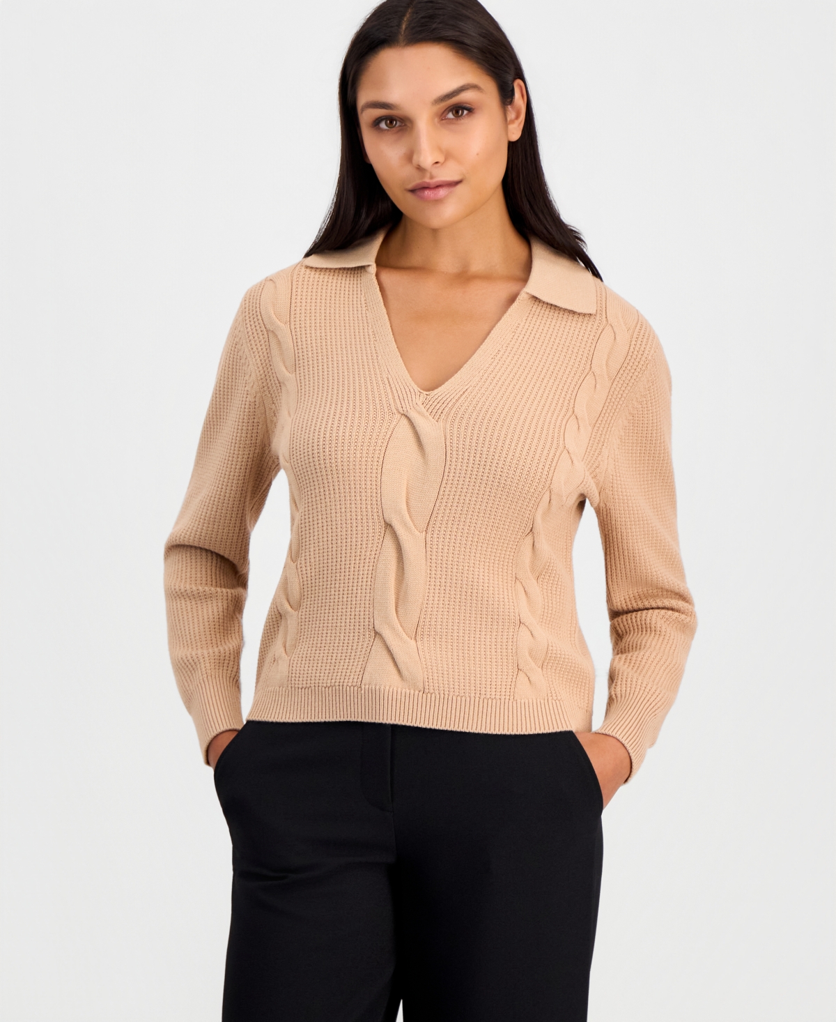 Elie Tahari Women's The Marjorie Cable-Knit Collared Sweater