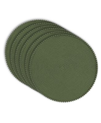 Pom Pom 15" Round Woven Placemats Set of 6 - Durable, Reversible and Non-Slip Table Mats