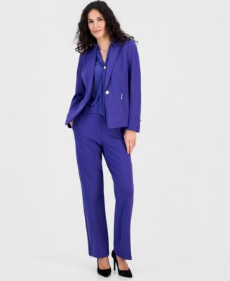 Women's Notch-Collar Blazer, Tie-Neck Sleeveless Blouse & Audrey Pull-On Straight-Leg Pants