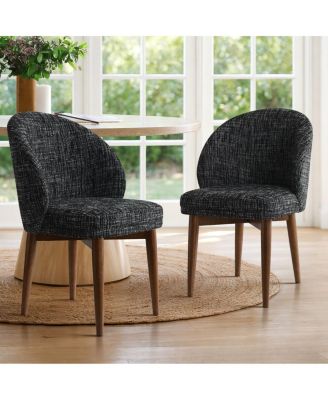 Upholstered Barrel Dining Side Chairs with Walnut Wood Legs, Set of 2
