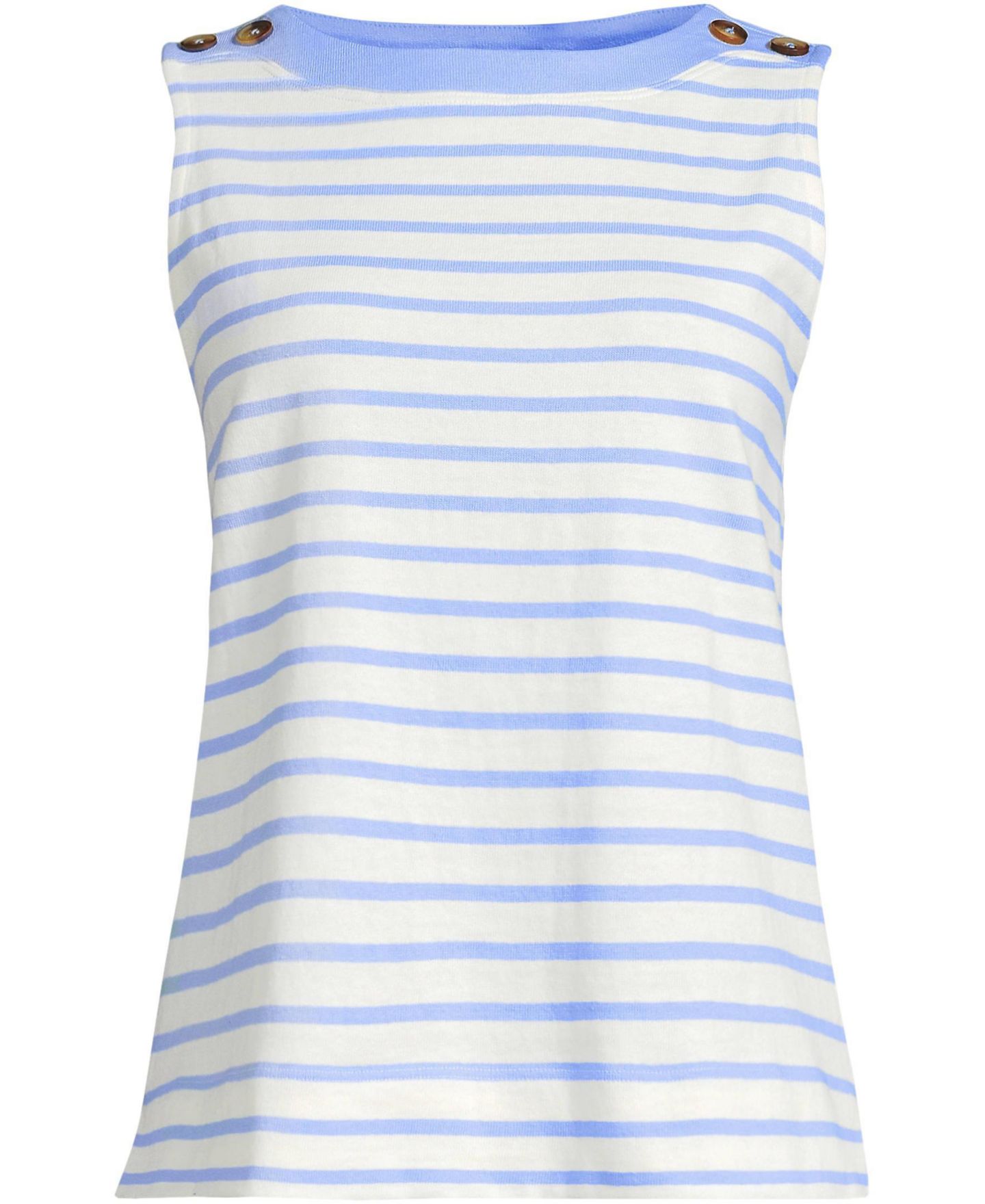Женский топ Lands' End Plus Size Mariner Button Shoulder, цвет: Слоновая кость / Прозрачный синий полосатый — фото 3