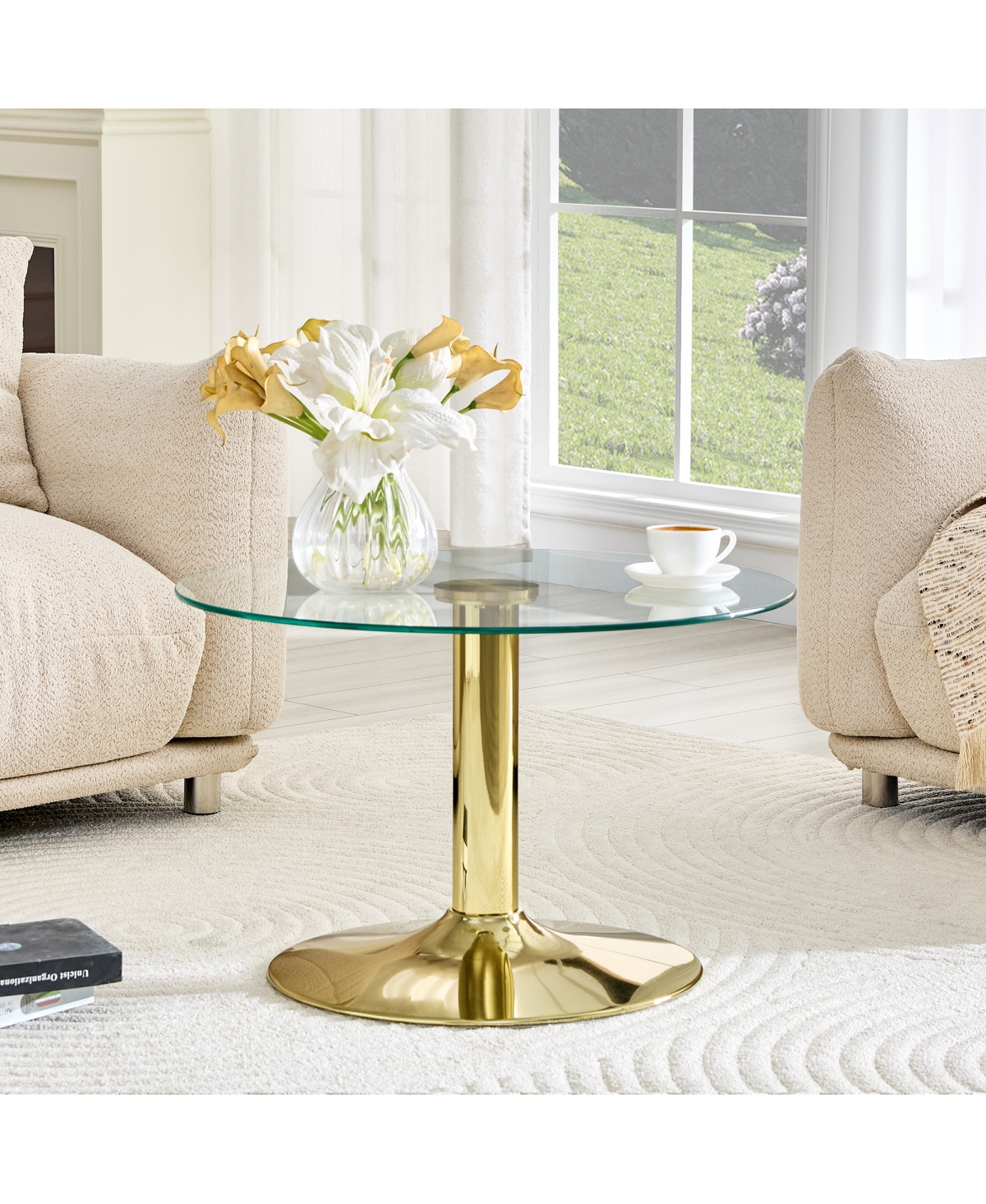 Streamdale Furniture 27.5'' Round Tempered Glass Coffee Table with Metal Base