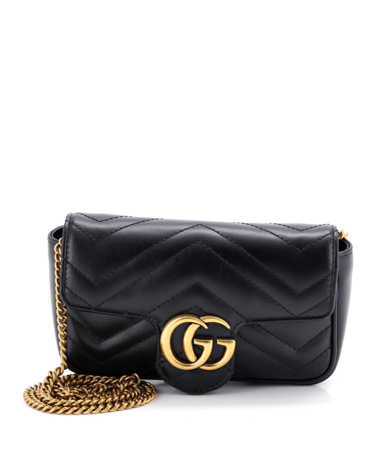Pre-Owned Gucci Super Mini Gg Marmont Flap Bag Matelasse Leather - Black