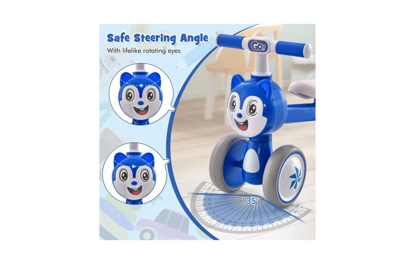 Детская игрушка Slickblue Lightweight Baby Balance Bike with 4 Wheels No Pedal Design, цвет: Синий — фото 6