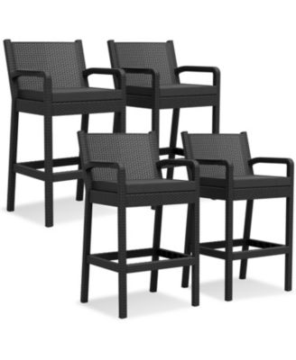 Set of 4 Wicker Bar Stools, 30 Inch Outdoor Counter Height with Thickened Cushions, Backrest and Footrest