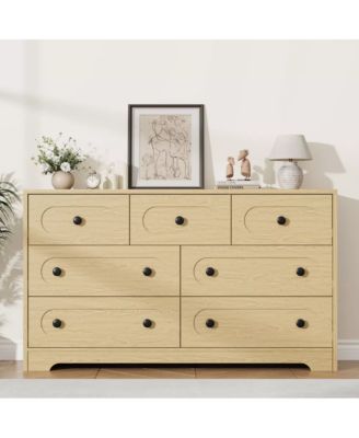 55-Inch Wide 7-Drawer Dresser with Metal Knobs, Mid-Century Wood Chest for Bedroom, Living Room and Entryway, Multiple Colors