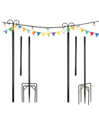 10 ft String Light Poles 2 Pack Outdoor Metal Poles with Top Arc Hook