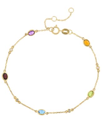 Multi-Gemstone (1-1/20 ct. t.w.) & Diamond (1/20 ct. t.w.) Bracelet in 14k Yellow Gold