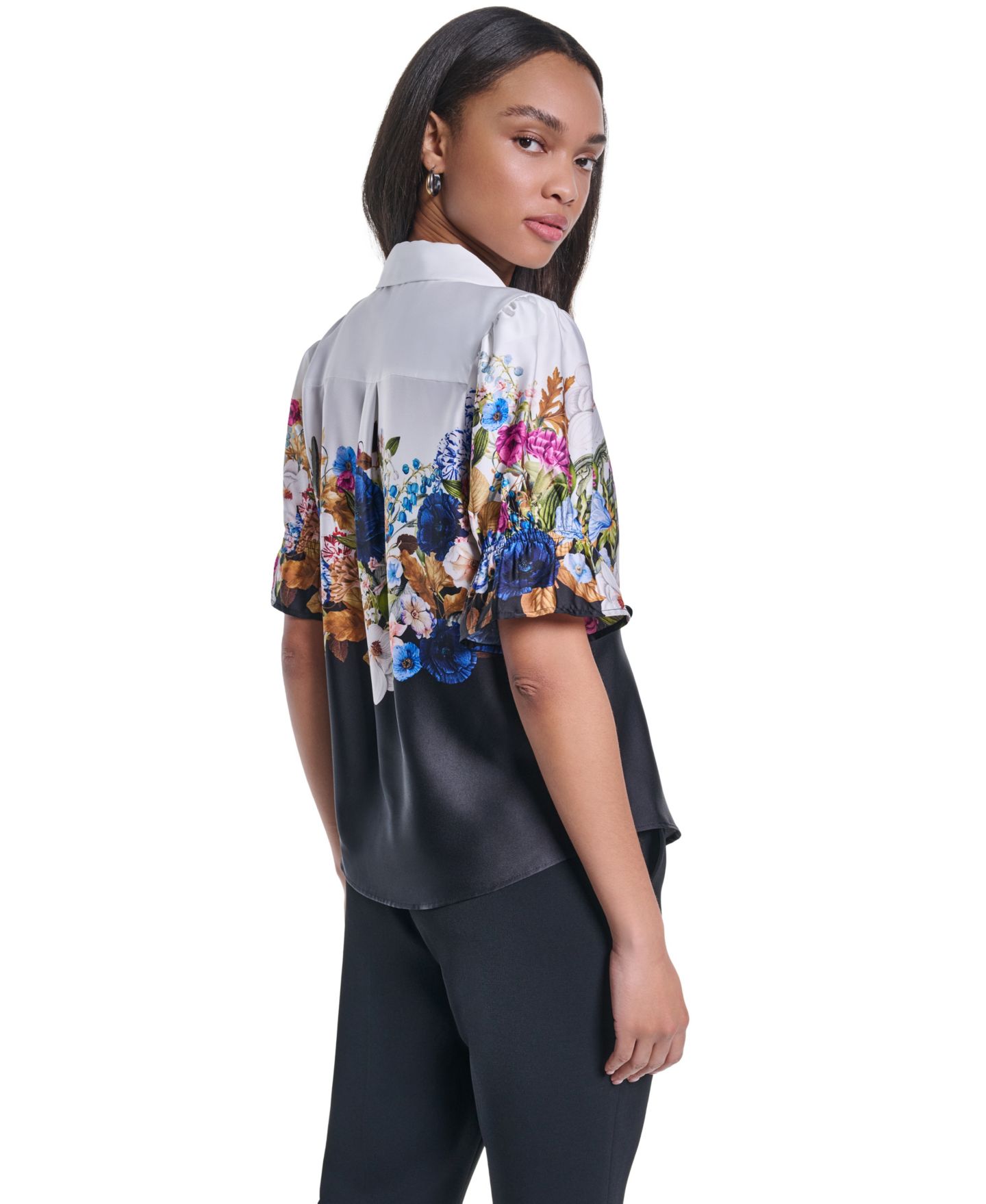Женская блузка KARL LAGERFELD PARIS Floral Button-Front Blouse, цвет: Белый / Чёрный разноцветный — фото 6