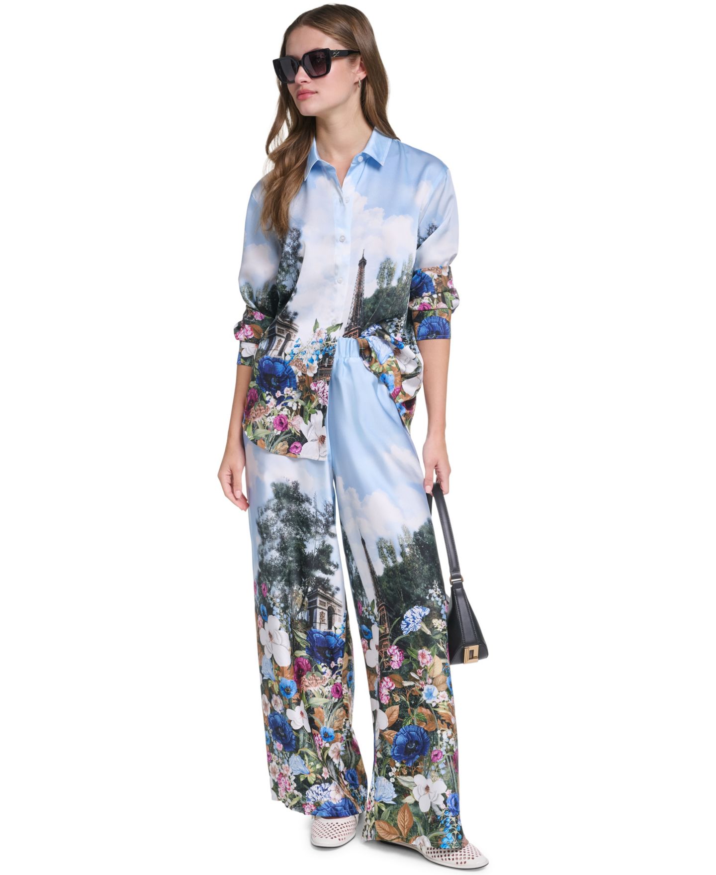 Женские брюки KARL LAGERFELD PARIS Paris Scene Printed Pull-On, цвет: Стальной синий разноцветный — фото 7