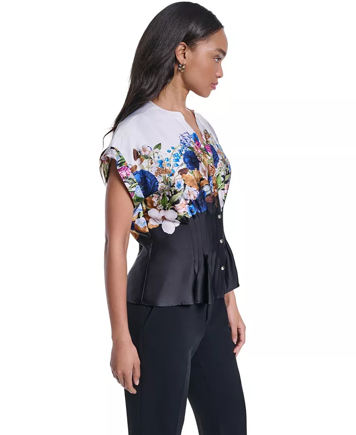 Women's Floral Pleated Button-Front Blouse - thumbnail 3