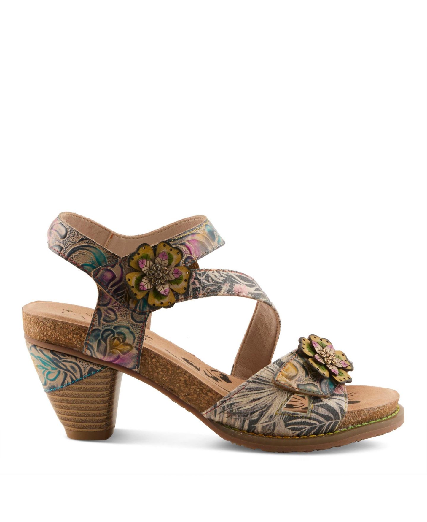 Женские сандалии L'Artiste Shesfab Embossed Leather with Soft Cork Comfort, цвет: Тёмно-синий разноцветный — фото 2