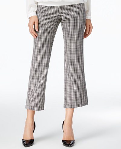 NY Collection Plaid-Knit Straight-Leg Cropped Pants