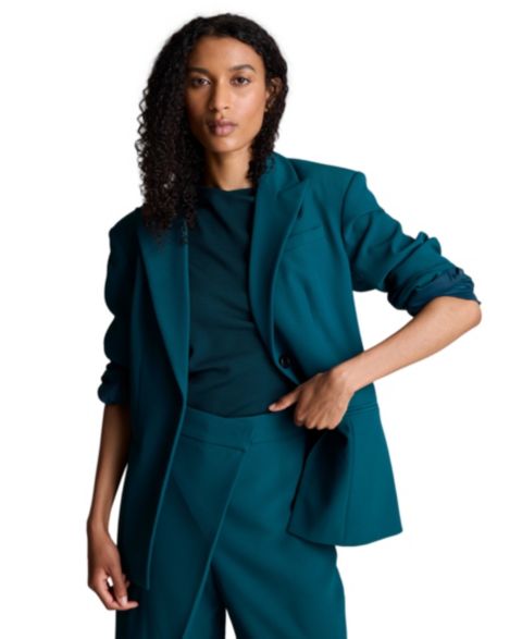 Женский пиджак Kenneth Cole Slim-Sleeve Zippers One-Button Blazer, цвет: Бирюзовый сумеречный