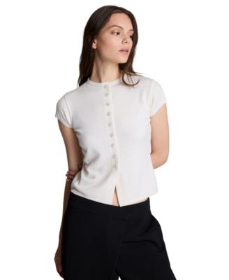 Women's Ribbed Mock-Neck Short-Sleeve Sweater