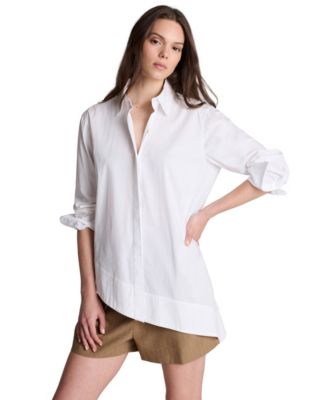 Women's Asymmetric-Hem Poplin Shirt