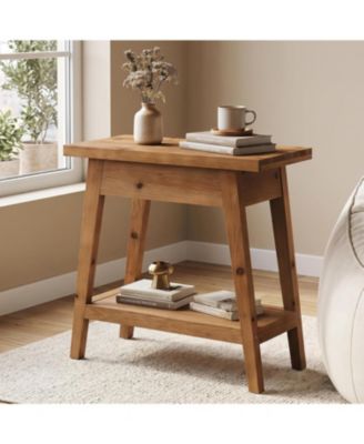 End Table for Living Room,2-Tier Solid Wood Side Table with Storage,Farmhouse Rectangle Nightstand for Bedroom,Small Spaces