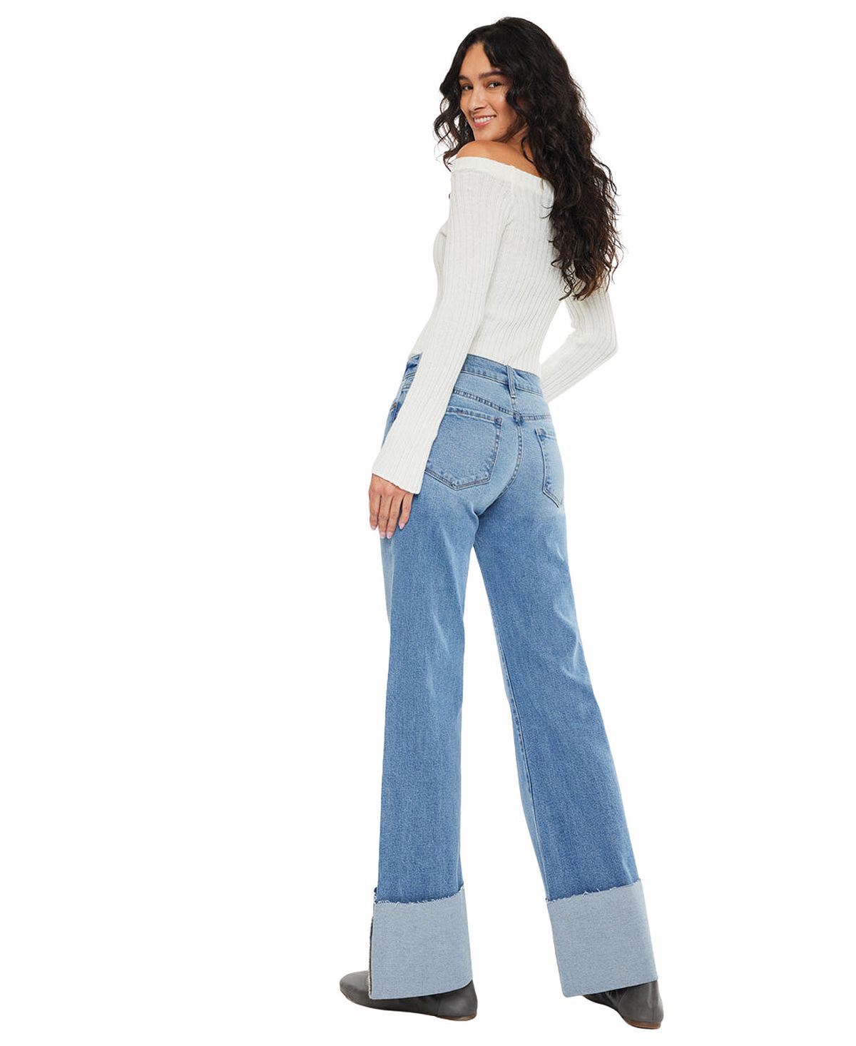 KanCan Women's Emma Mid Rise Wide Flare Jeans view 2 — MAYCSS fashion products