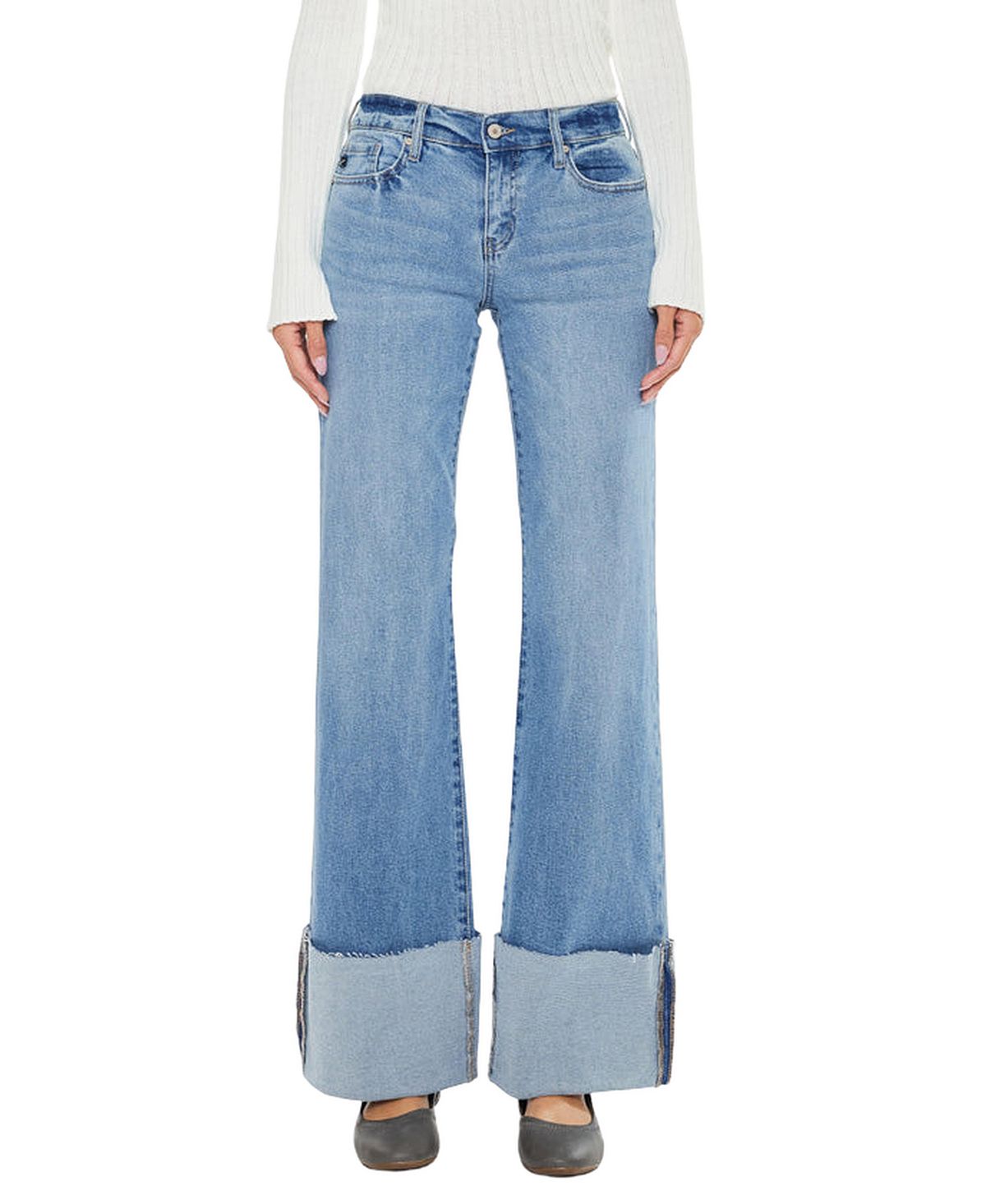 KanCan Women's Emma Mid Rise Wide Flare Jeans view 1 — MAYCSS fashion products