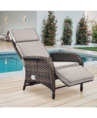 Outdoor Recliner Chair for Patio, Wicker Balcony Chair with Ergonomic High Backrest Removable Cushion, Patio Recliner for Porch Garden
