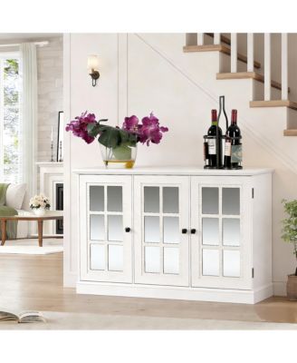 Buffet Sideboard Cabinet with 3 Mirrored Acrylic Doors, Adjustable Shelves MDF Storage Cabinet