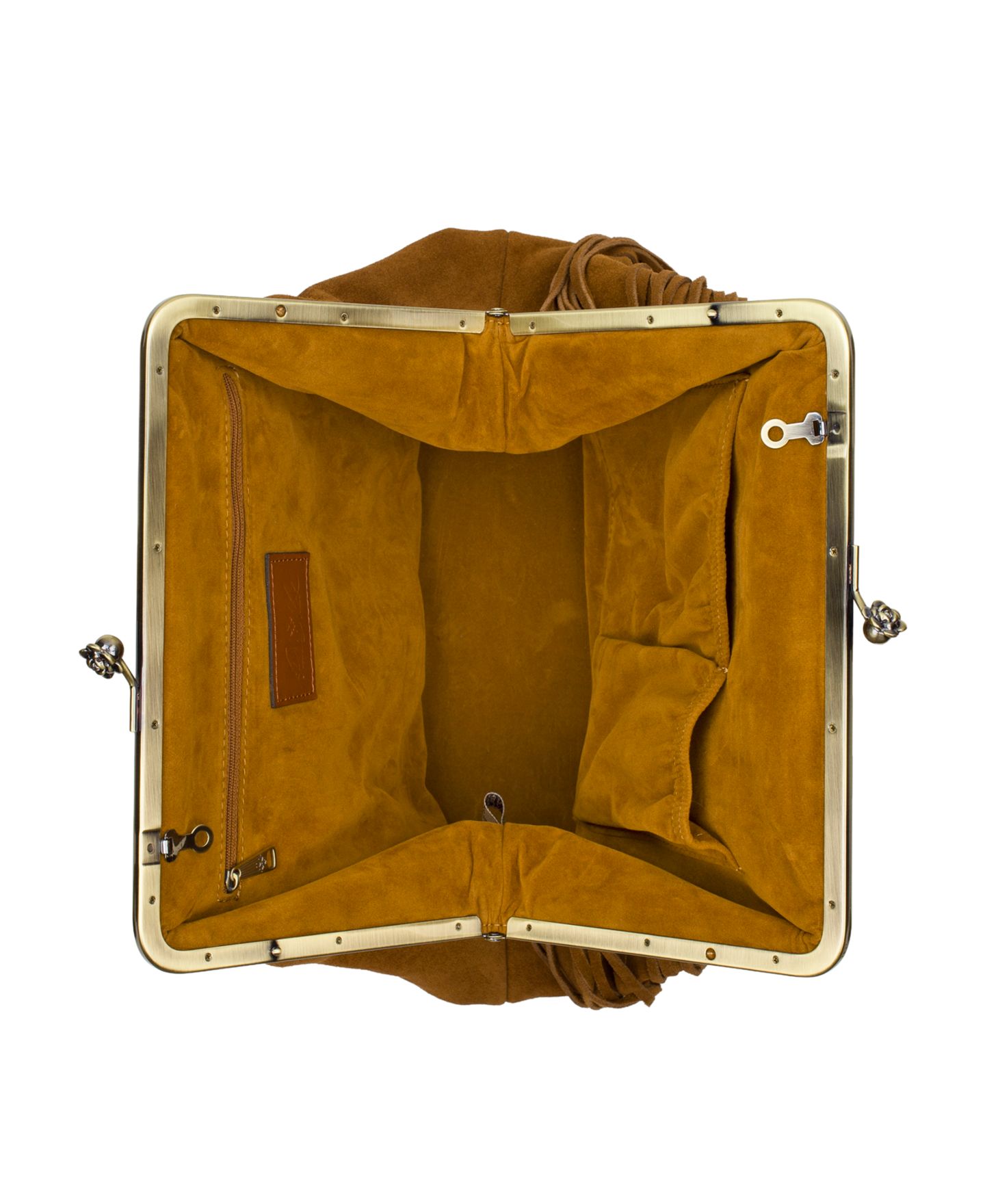 Женская сумка Patricia Nash Vivienne Medium Suede Fringe Kiss-Lock Frame Handbag, цвет: Коньячный — фото 4