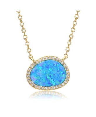 14K Gold Plated Sparkling Star Opal and CZ Halo Necklace