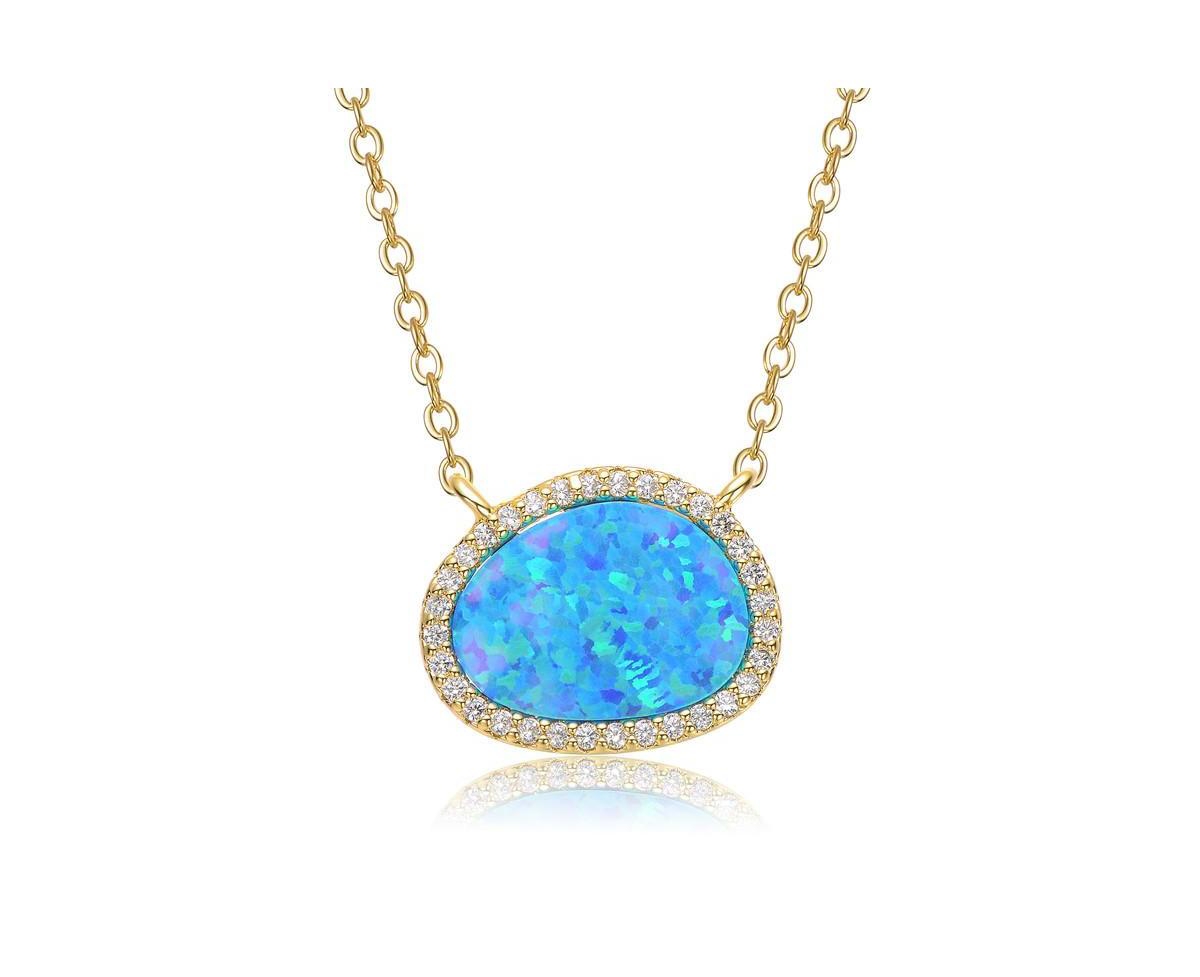 Rachel Glauber 14K Gold Plated Sparkling Star Opal and Cz Halo Necklace