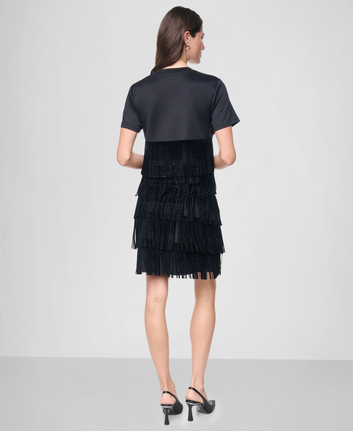 Женская юбка DKNY Rhinestone Fringe, цвет: Чёрный — фото 7