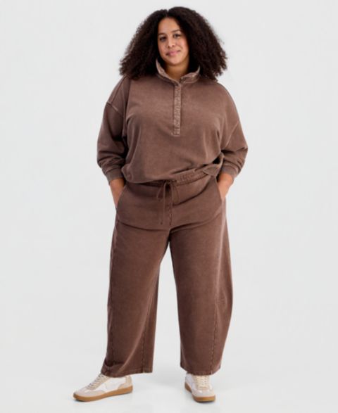 Женские брюки And Now This Plus Size Fleece High-Rise Drawstring, цвет: Тёплый сиена