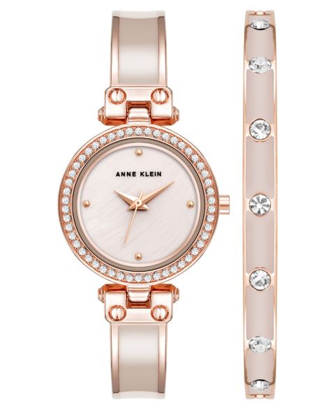 Женские часы Anne Klein Quartz Pink Round Bracelet Watch 28.1mm x 33.8mm