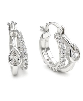 Cubic Zirconia Fine Silver-Tone Plated Double Hoop Earrings