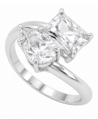 Cubic Zirconia Fine Silver-Tone Plated Toi et Moi Bypass Ring