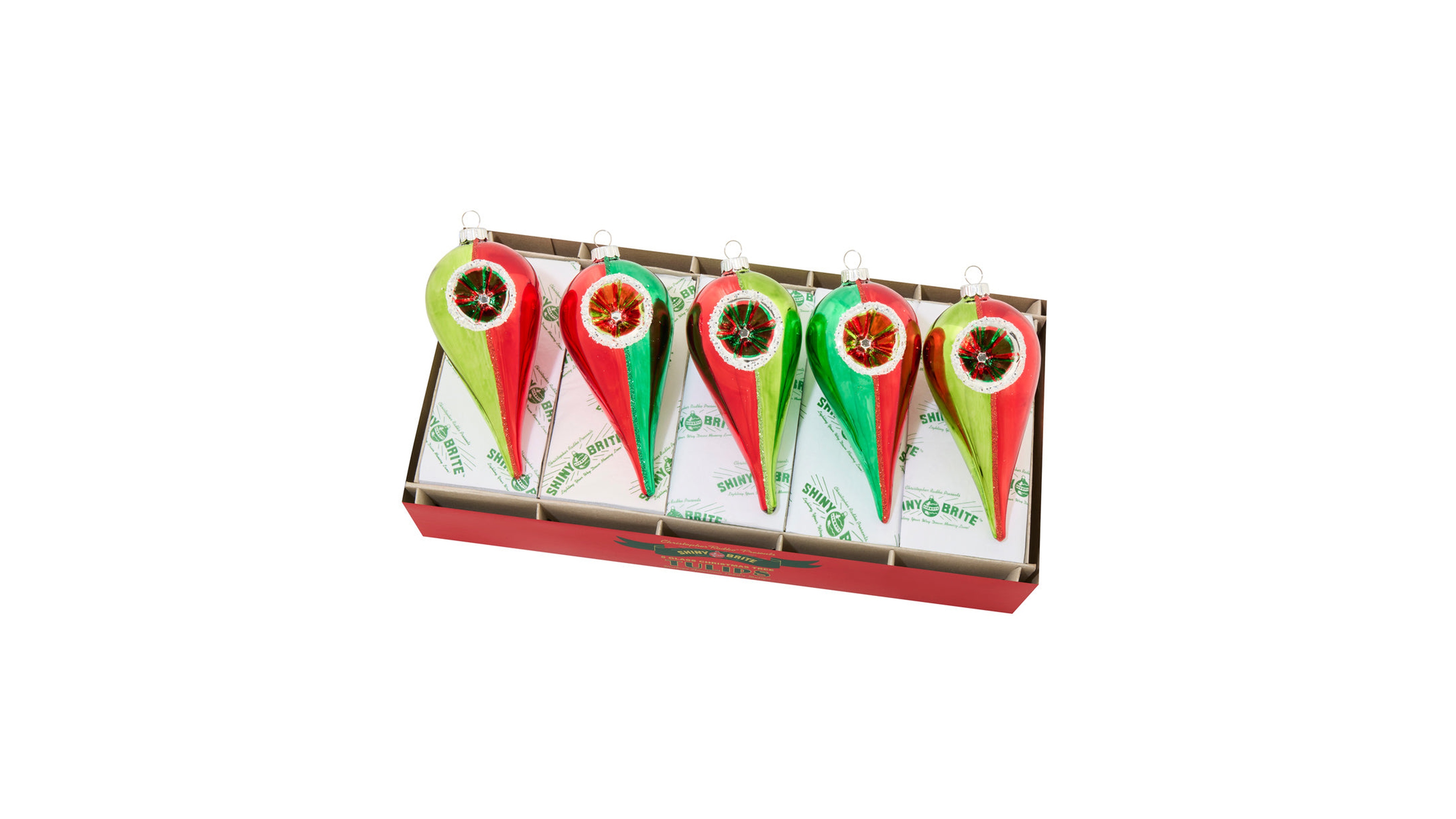 Shiny Brite Holiday Splendor 5" Reflector Tulip Ornaments, Set of 5