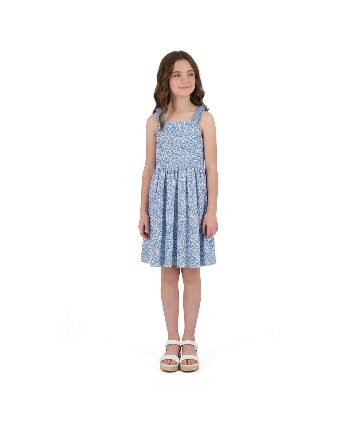 Платье Andy & Evan Floral Printed Dress With Back Cutout для девочек, цвет: Синий с принтом — фото 3