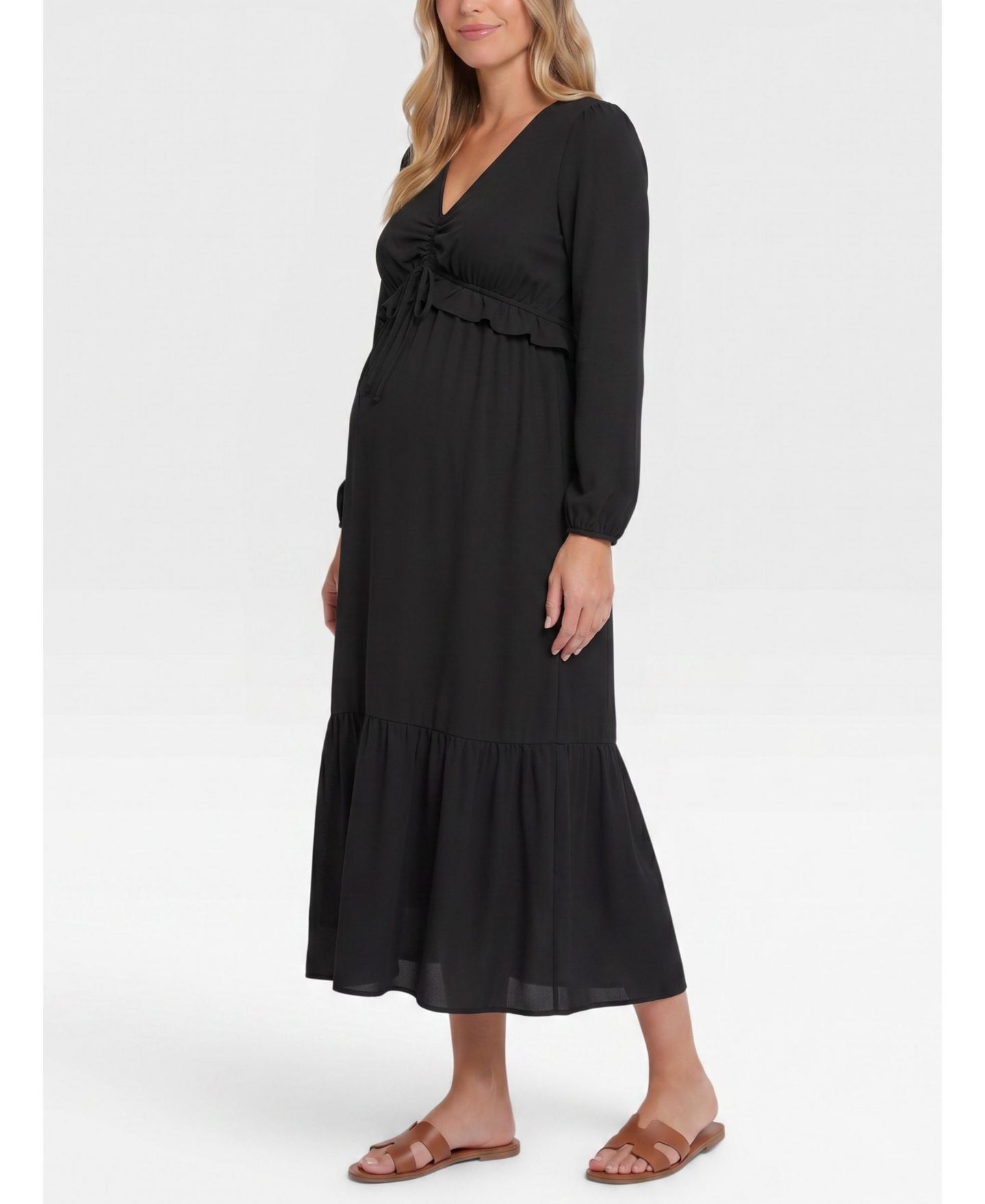 Женское платье Motherhood Maternity Motherhood Puff Sleeve Ruffle Midi Dress - Motherhood, цвет: Чёрный — фото 5