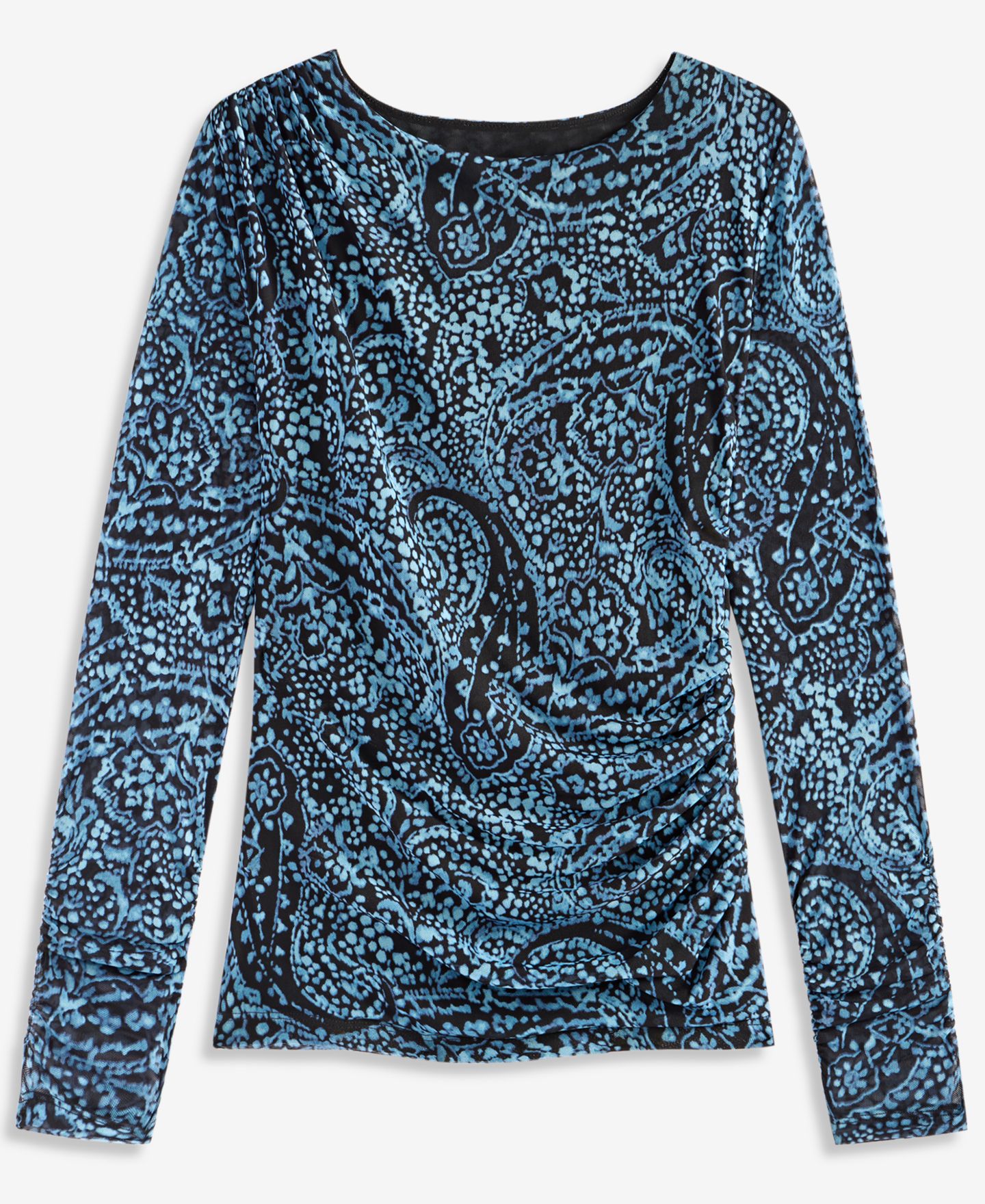 Женская футболка I.N.C. International Concepts Ruched Mesh Long-Sleeve Crewneck, цвет: Синий — фото 6