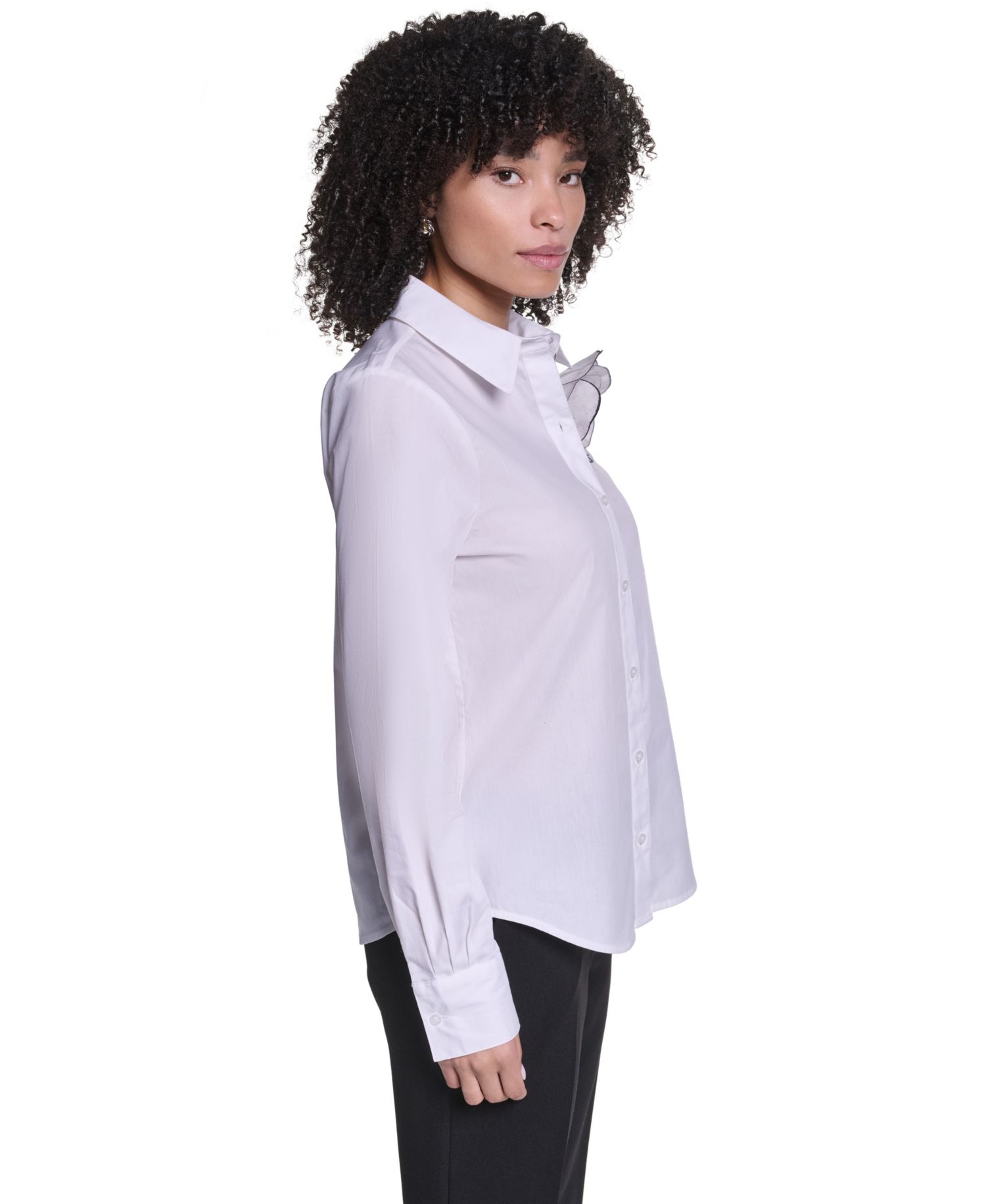 Petite Collared Button-Front Blouse