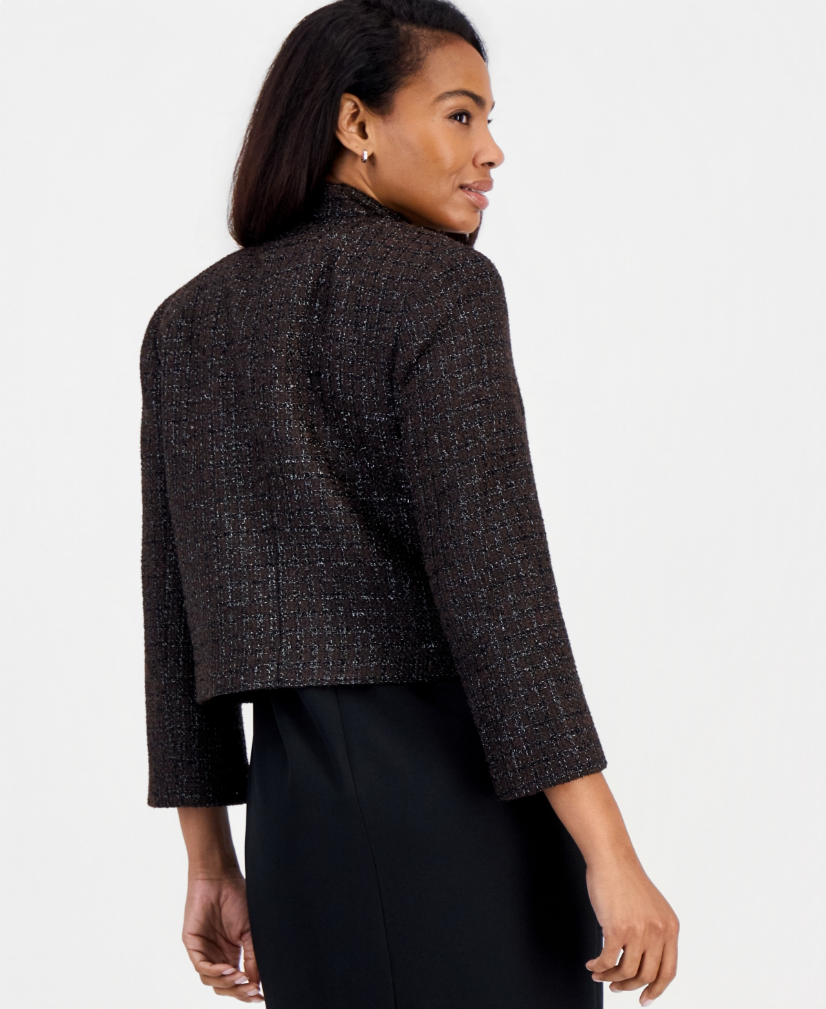 Kasper Petite Stand Collar Bell-Sleeve Cropped Cardigan