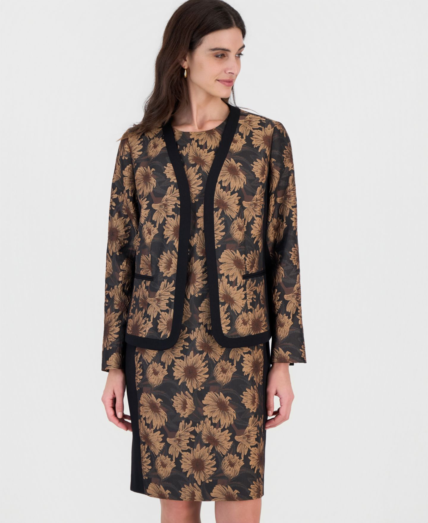 Женский кардиган Kasper Collarless Shoulder-Padded Floral, цвет: Чёрный разноцветный — фото 4