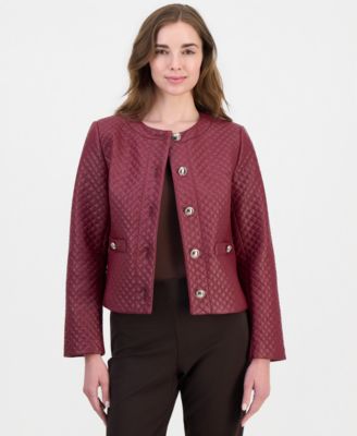 Women's Quilted Faux-Leather Button-Front Jacket
