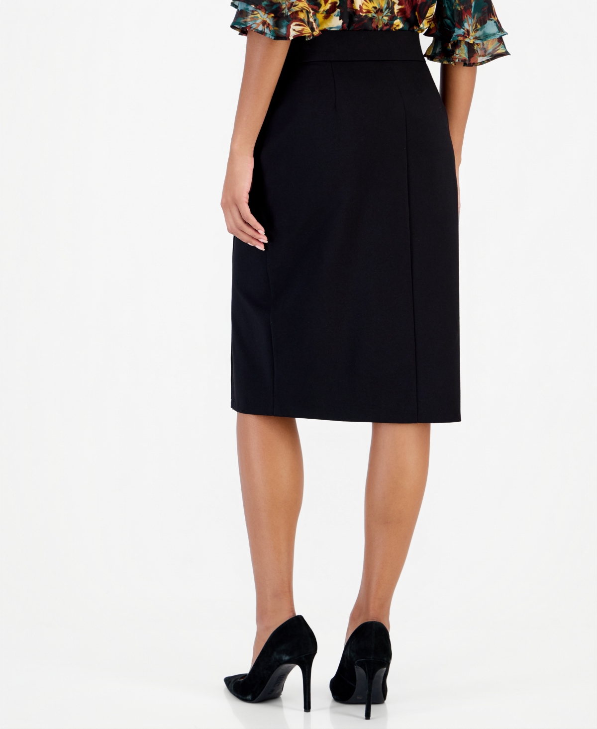 Kasper Women's Faux-Wrap High-Waisted Front-Slit Midi Skirt