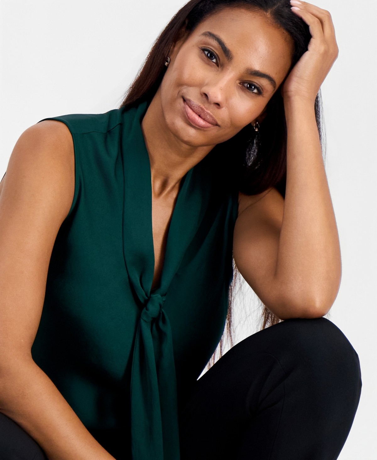 Kasper Petite Satin Tie-Neck Sleeveless Blouse