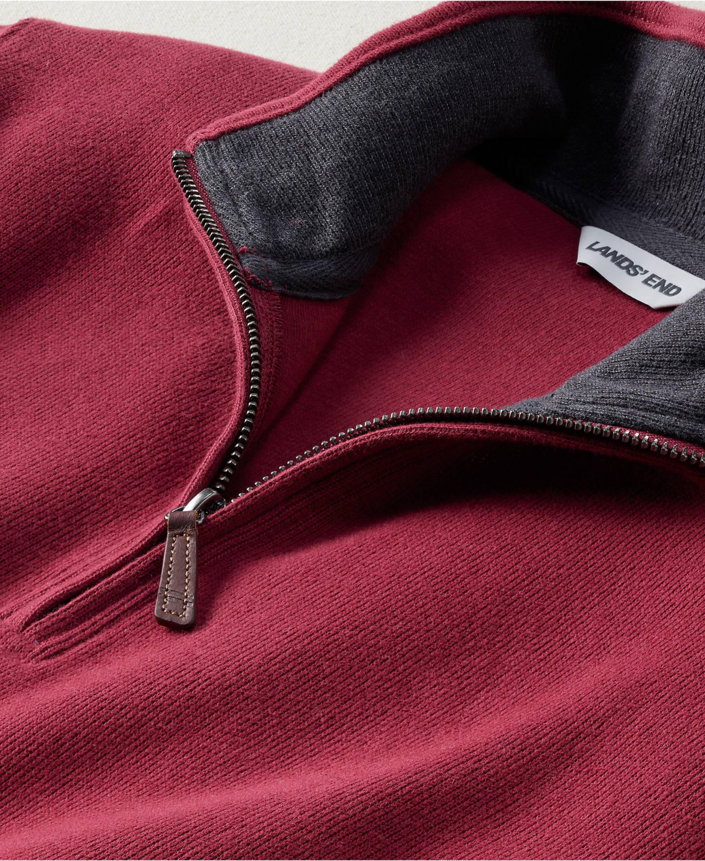 Мужской свитер Lands' End Bedford Rib Quarter Zip, цвет: Бордовый — фото 4