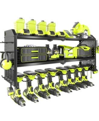 Power Tool Organizer Wall Mount Metal Rack with Hooks and Shelves