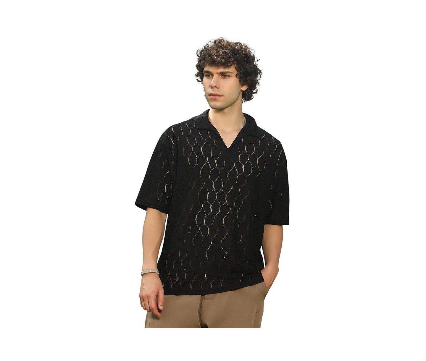 Мужская футболка Cahoot Campus Sutra Onyx Black Honeycomb-Knit Polo, цвет: Чёрный — фото 3
