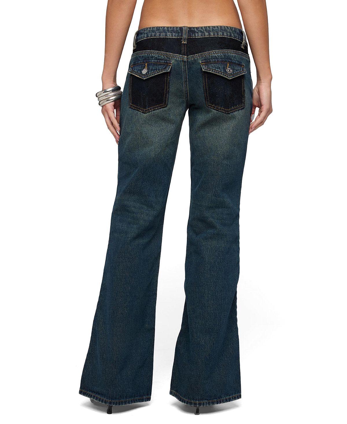 Edikted Women's Tatem Lacey Low Rise Flared Jeans view 2 — MAYCSS fashion products