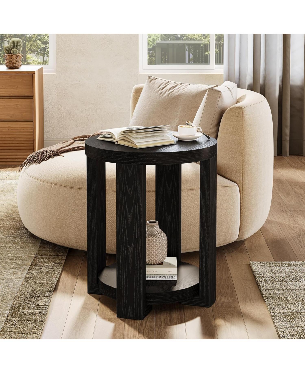 Tribesigns Side Table, 2-Tier Round End Table, Small Bedside Accent Furniture for Living Room